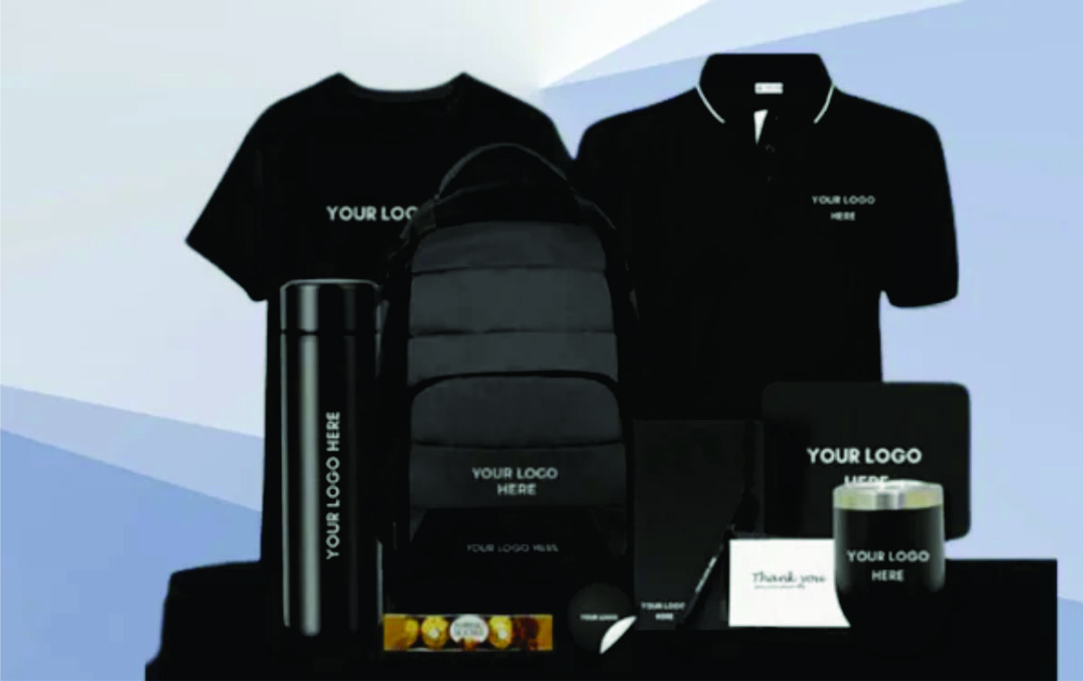 Black color t-shirt, water bottle, bag mug and etc. combination for corporate gifting in Lucknow