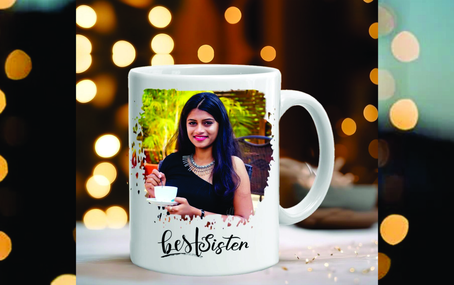 An image of a beautiful girl with black dress print on a coffee mug in Lucknow